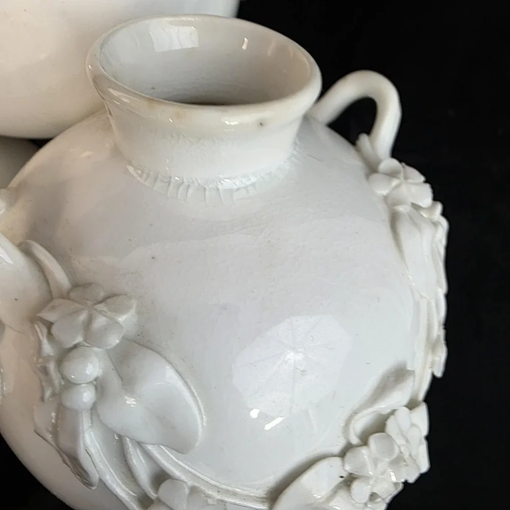 1877 Antique Royal Worcester‎ Aesthetic Movement Four Well Globe Bud Vase White